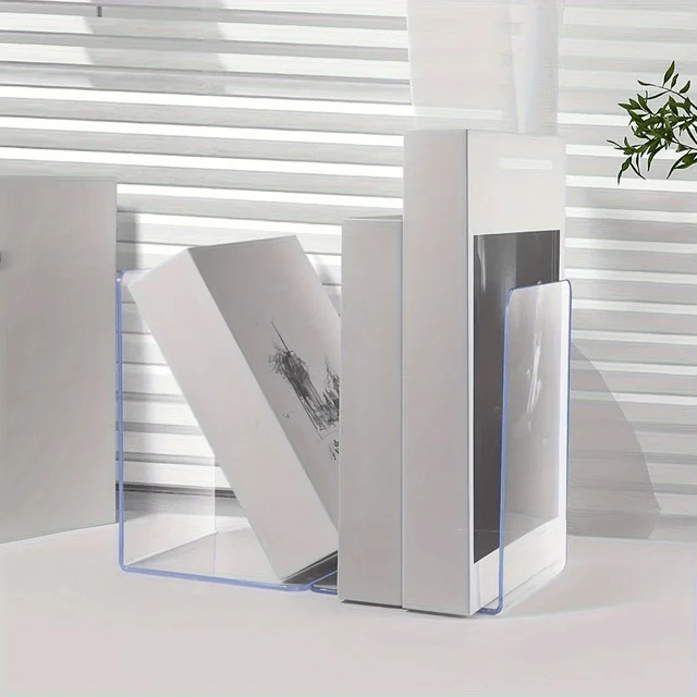 1/2pcs Clear Acrylic Bookends, Durable Transparent Bookshelf Partition