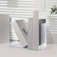 1/2pcs Clear Acrylic Bookends, Durable Transparent Bookshelf Partition Plates, for Office, School, and Home Organization 1