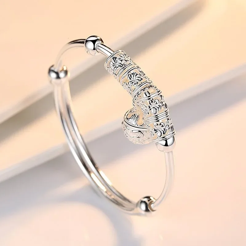 2024 Fashion Women Jewelry Gift Charm Artificial Stone Bangle Cuff Bracelet Ball Bell Pendants Sliver 925 Sterling Silver 2