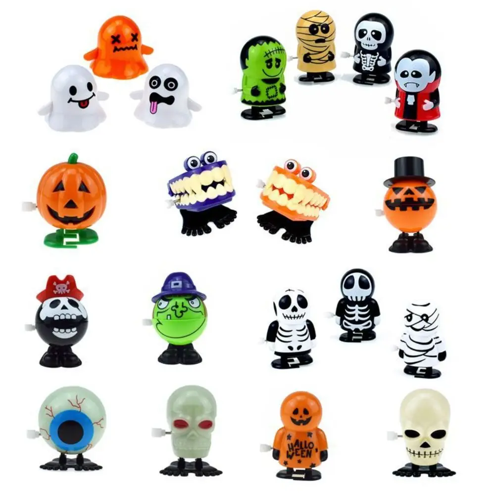 Cartoon Halloween Series Wind-up Toy Jumping Pumpkin Halloween Clockwork Toys Witch Fairy Spirit Prank Toys Ornament