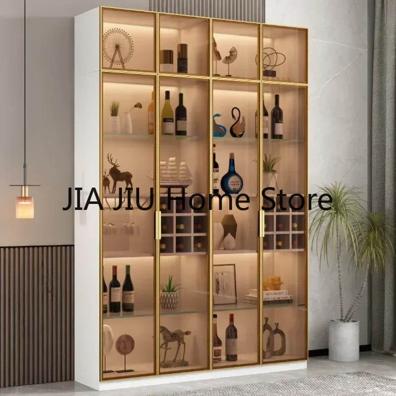 Wooden Display Wine Cabinets Liquor Luxury Wall Storage Wine Cabinets Modern Glass Botellero Vino European Furniture QF50JG