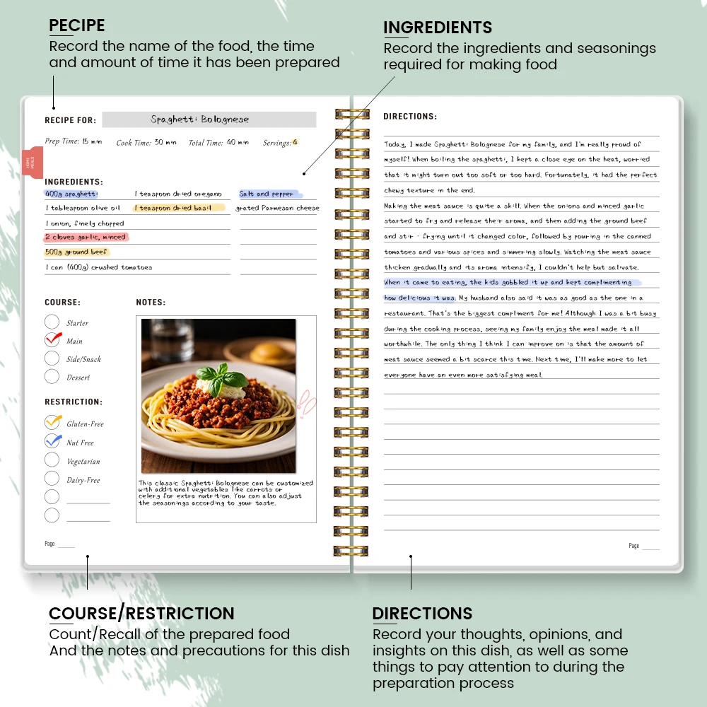 A5 Blank Recipe Book-Spiral Bound Recipe Book, Simple Interior Pages, for Adults to Record and Organize Personal Recipes