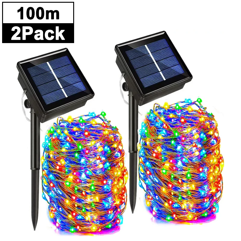 String Lights Outdoor Solar Waterproof Garden Fairy Lights with 8 Lighting Modes For Patio Trees Christmas Wedding Party