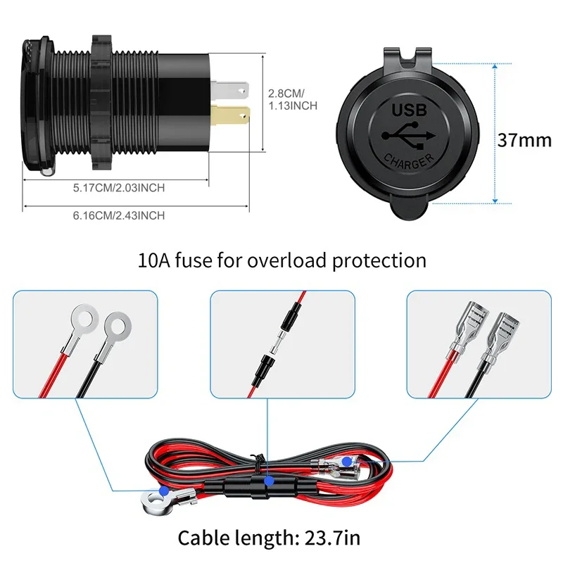 12V/24V USB C 차량용 충전기 83W 빠른 충전 65W PD3.0 및 18W QC3.0 LED 디지털 디스플레이 및 자동차 RV ATV 오토바이 용 전원 스위치