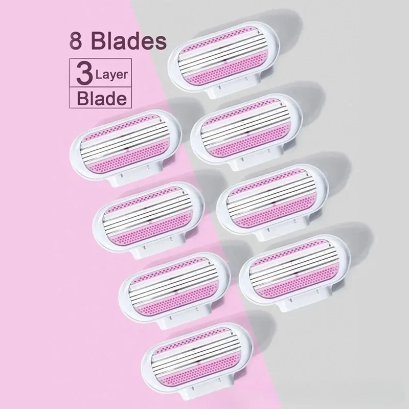 여성용 안전 면도날 얼굴/다리/겨드랑이/비키니 뷰티 제모 면도 호환 가능 비너스 면도기 1개 핸들 + 8개 면도날
