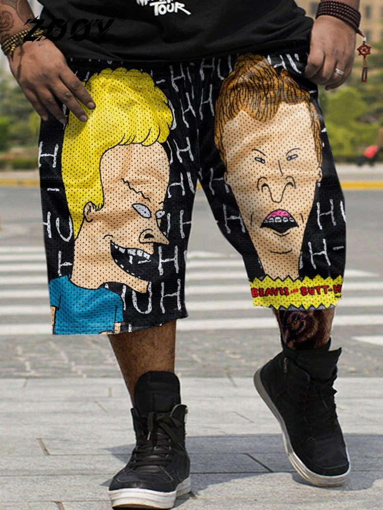 

ZOOY (L-9XL) Plus Size Men's Retro Hip Hop Cartoon Athletic Shorts
