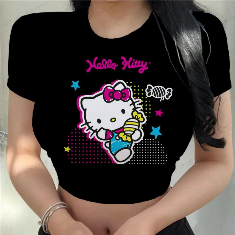 Hello-Kitty-Graphic-Print-Crop-Tops-O-neck-Short-Sleeve-T-shirts ...