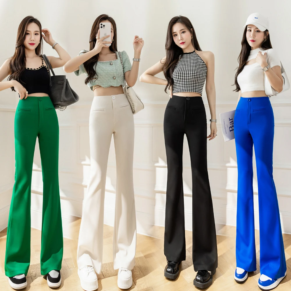 Pantalones acampanados de cintura alta para mujer, moda coreana