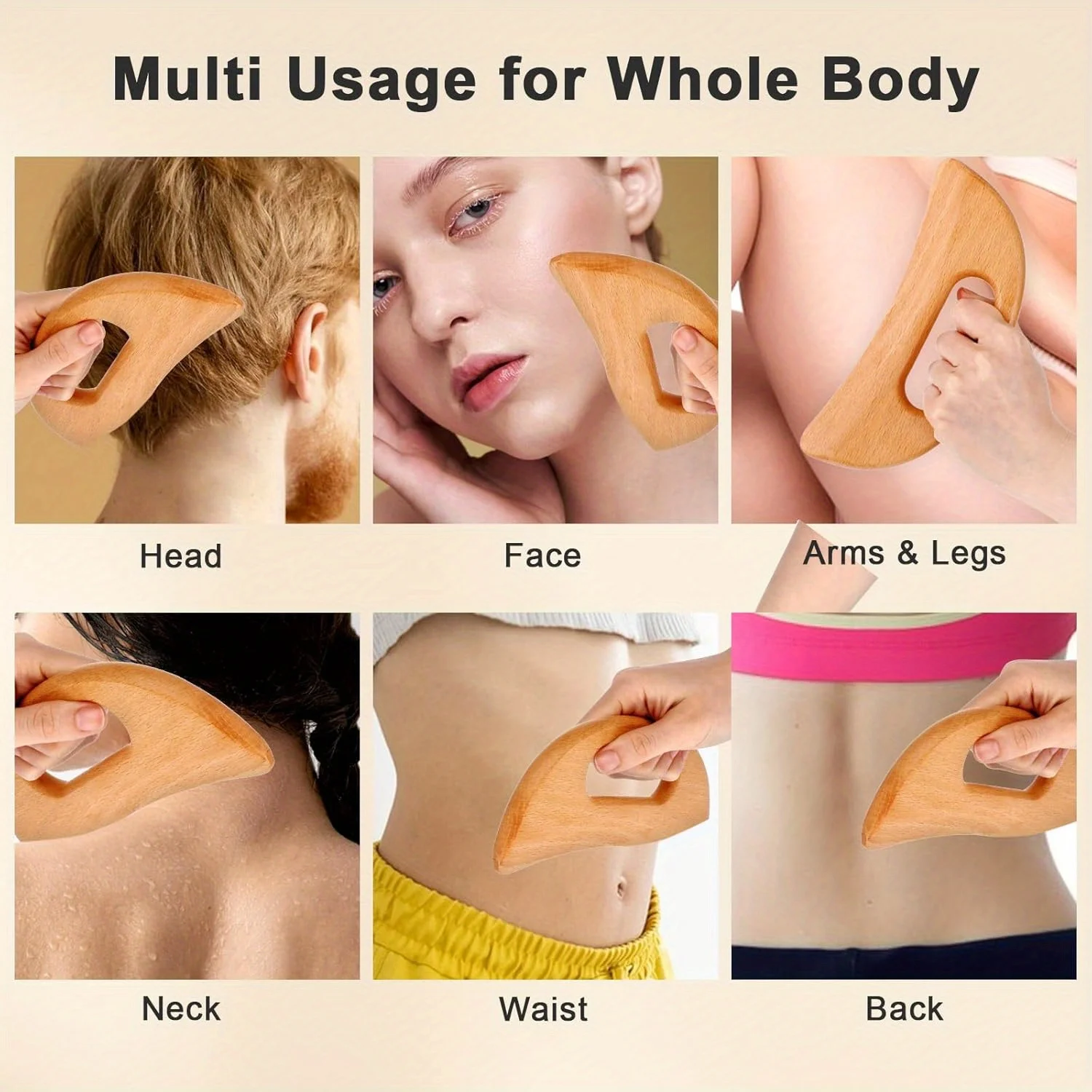 2PCS Lymphatic Drainage Massager Wooden Gua Sha Tool for Body Massage Scraper for Anti Cellulite Body Gua Sha Paddle