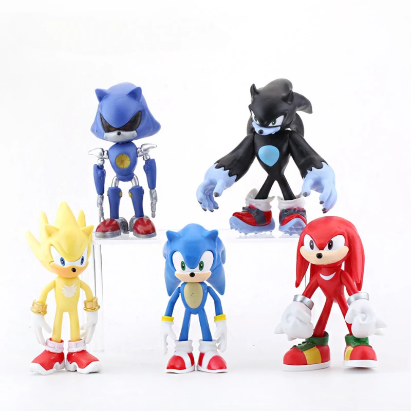 10Cm 5 Pezzi Set Cute Sonic Pvc Character Toy Hedgehog Shadow Tail Anime Figure Model Dolls Kawaii Animal Toy Regalo Di Compleanno Per Bambini