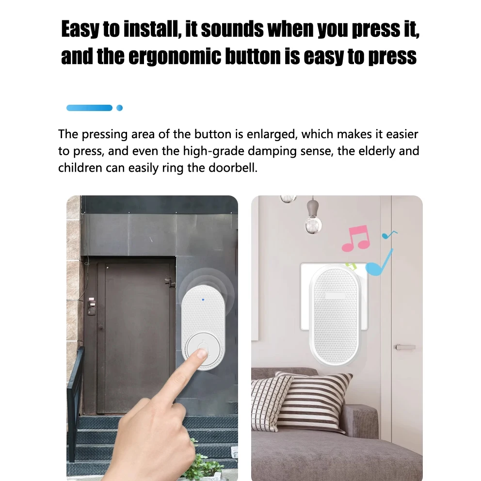 Wireless Smart Home Doorbell with Long-Range Control and Adjustable Volume - EU/US Plug, White