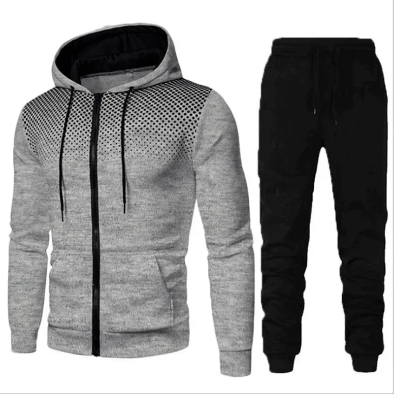 Fashion Print Tracksuit for Men Zipper Hooded Sweatshirt and Sweatpants Two Pieces Suits Male Casual Fitness Jogging Sports Sets 4