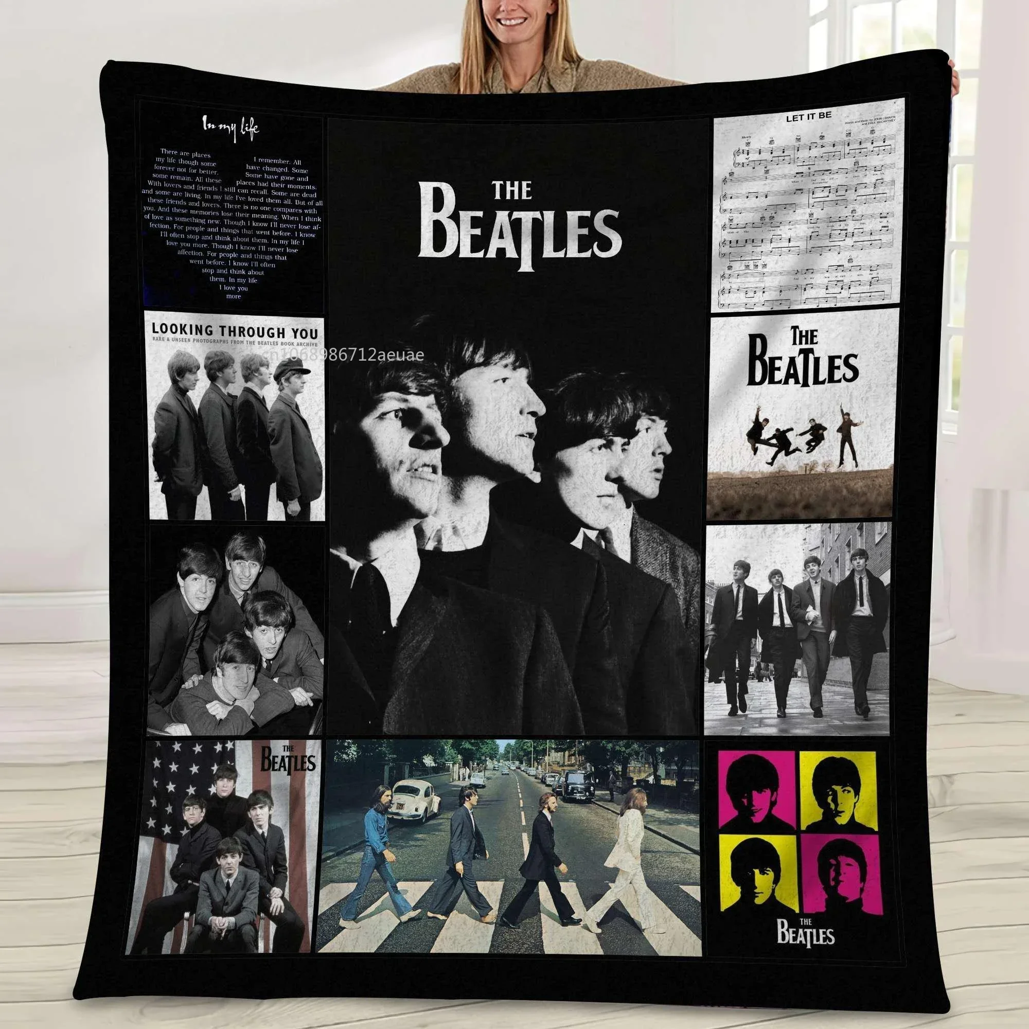 Rock Band Music Soft Flannel Blanket B-Beatles Signature Throw Blanket Soft Art Poster Bedspread Sofa Air Conditioner Cover 5