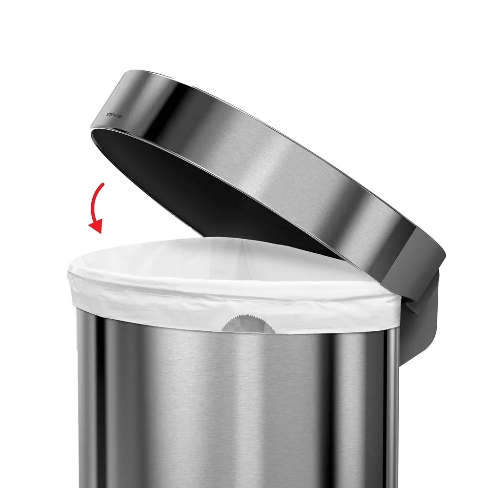 60 Liter Semi-Round Hands-Free Kitchen Step Stainless Steel Trash Can with Soft-Close Lid, Brushed