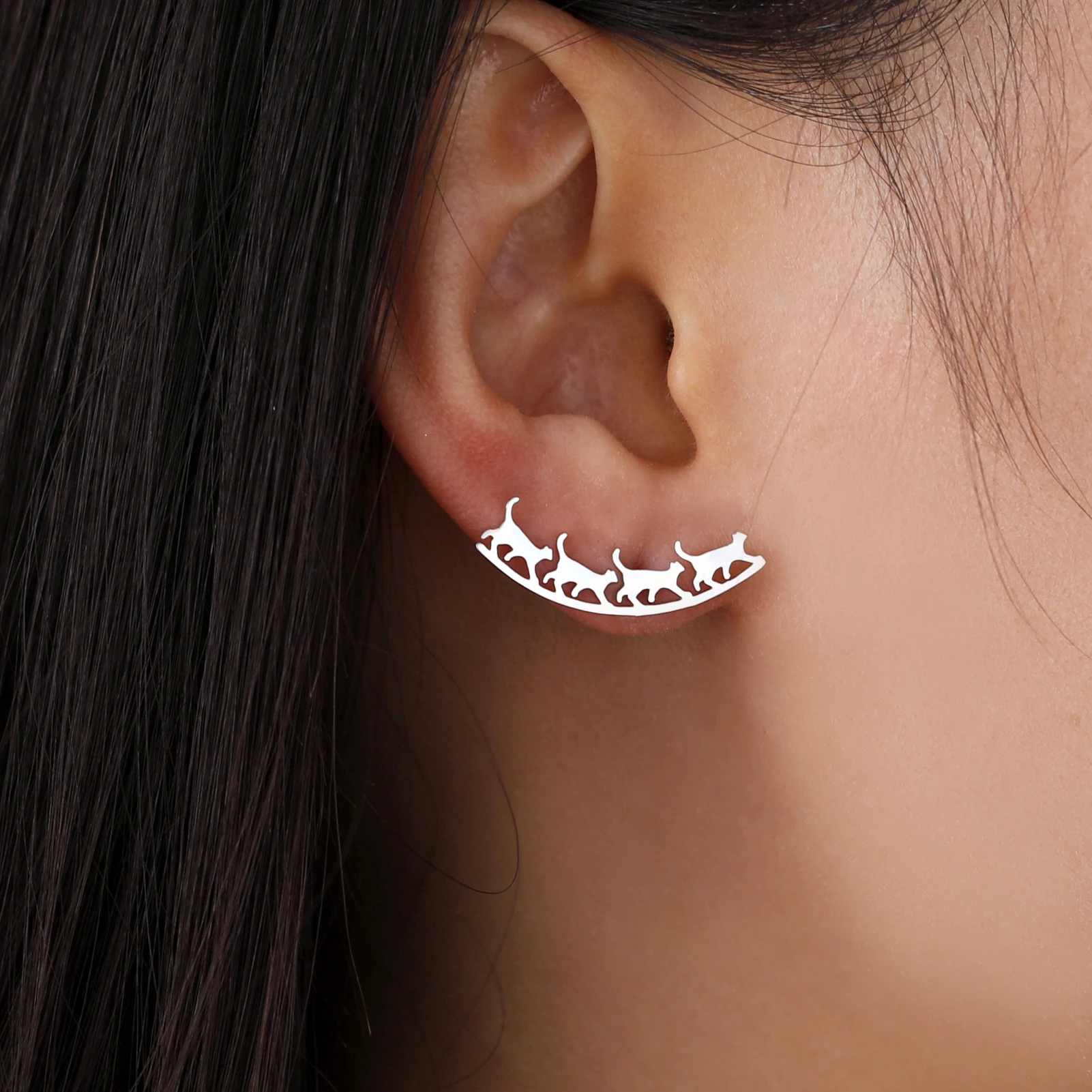 Unift Walking Cat Earrings for Women Stainless Steel Kitten Studs Fashion Elegant Statement Jewelry Cat Butterfly Lover Gift New