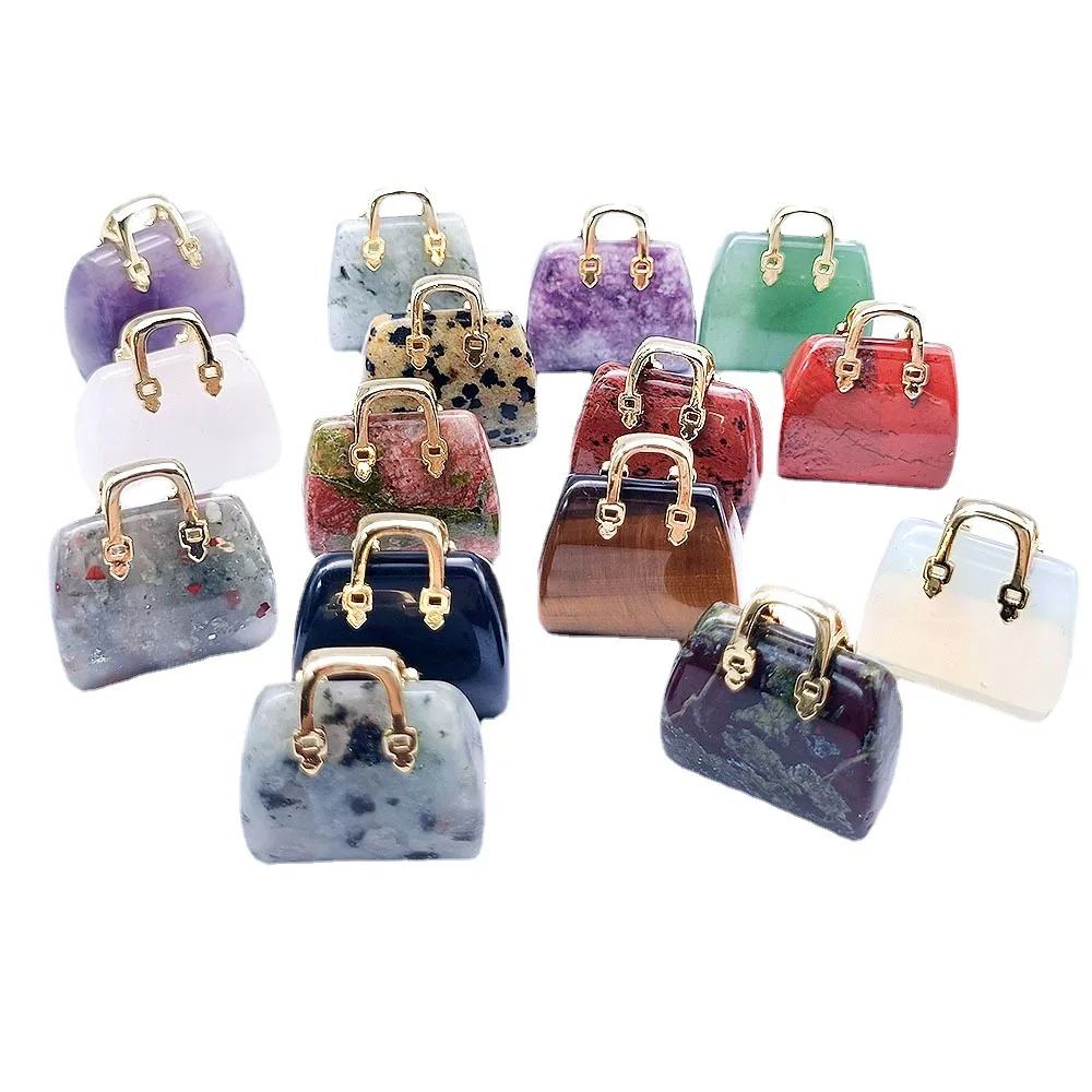 15pcs Natural Stone Mini Bag Ornament Healing Crystal Reiki Gemstone Pendant Crafts Home Decoration Gift