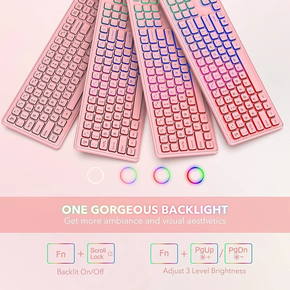 Bow 2.4g Combo Teclado Mouse sem Fio com Rgb Backlit Recarregável Full Size Mouse Teclado sem Fio Conjunto para Computador Portátil - Imagem 3
