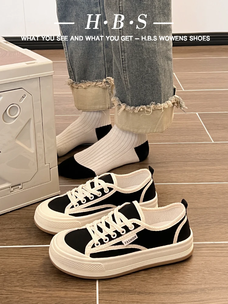 

Женские кроссовки на танкетке, универсальные черные кроссовки на платформе, с круглым носком, на толстой подошве, в Корейском стиле, 2024