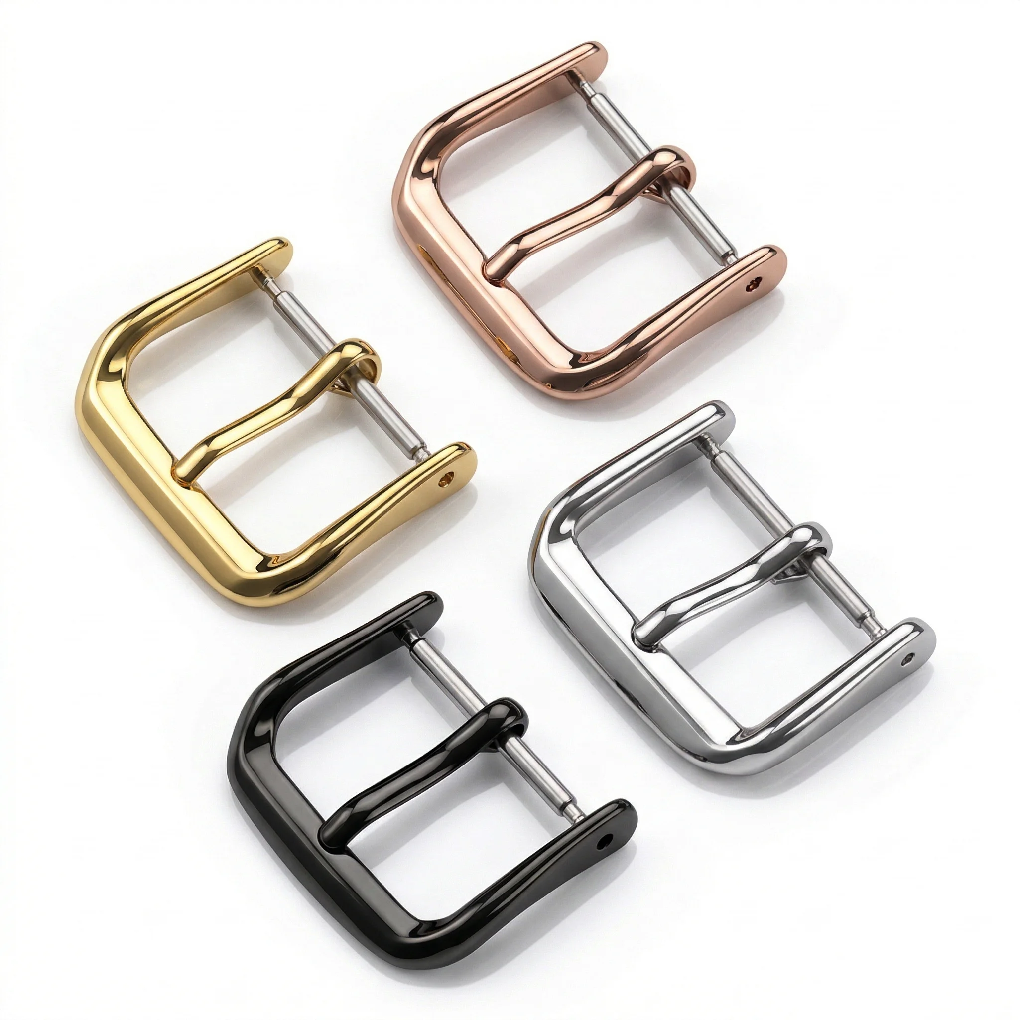 Polished Stainless Steel Tri-Tone Watch Strap Buckle & Clasp - Silver, Gold, Black
