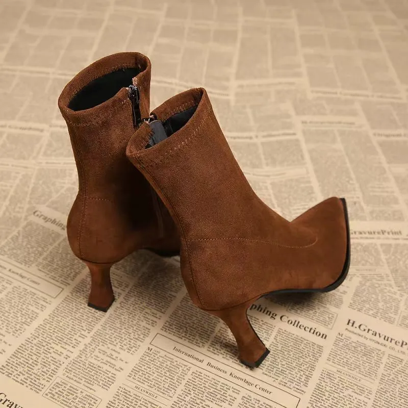 Ankle Boots Women Chunky Mid Heels Suede Shoes Woman Pointed Toe 2025 Trend Winter New Goth Walking Snow Chelsea Botas De Mujer