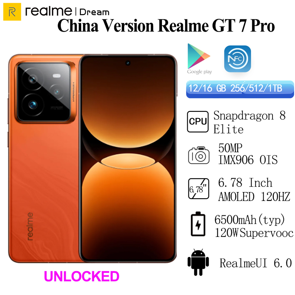 China Version Realme GT 7 Pro 50MP IMX906 OIS 6500mAh 120W Supervooc Snapdragon 8 Elite 6.78 Inch AMOLED 120Hz IP68 69 NFC