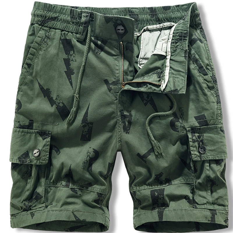 Men Letter Printed Shorts Multi Pocket Outdoor Thin Casual Comfortable Elastic Waist Five Part Pants Camouflage Beachwear Summer