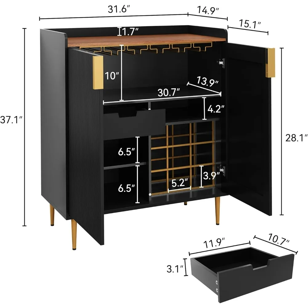 Sideboard Buffet Cabinet with Fluted Texture, Modern Coffee Bar Cabinet with Wine Rack&Drawers, Liquor