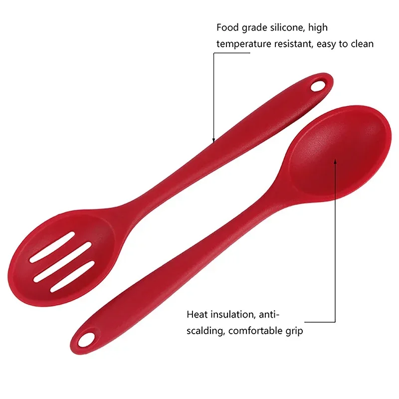 Long Handle Silicone Colander Ramen Noodle Spoon Rice Salad Mixing Kitchen Teaspoon Silicone Spoon