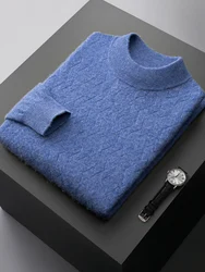 Fashion Men's 100% Pure Cashmere Sweater Semi-High Neck Knitted Pullovers Loose Warm Sweater Youth New Jacket Autumn Winter Tops