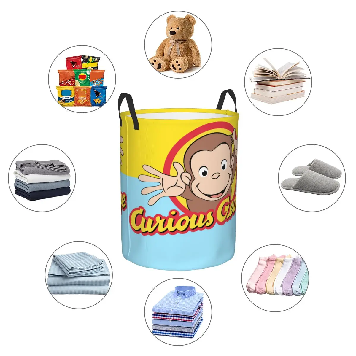 Curious George Monkey Laundry Hamper Large Storage Basket Children&rsquo;s Books Girls Boys Toy Organizer