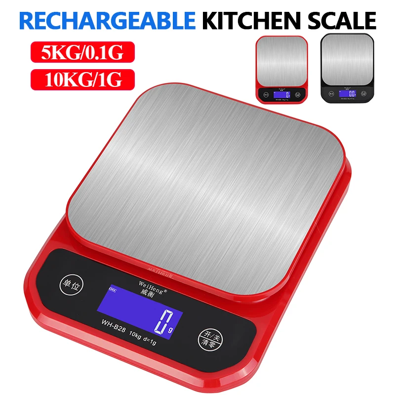 

Digital Kitchen Scale 5kg/0.1g 10Kg/1g Rechargeable Stainless Steel Electronic Food Scales for Cooking And Baking Measuring Tool