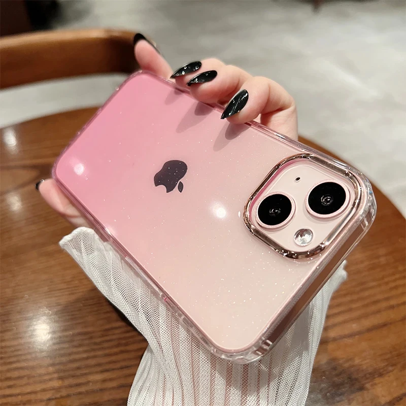 Luxury Gradient Glitter Bing Purple Phone Case - Transparent Shockproof Cover
