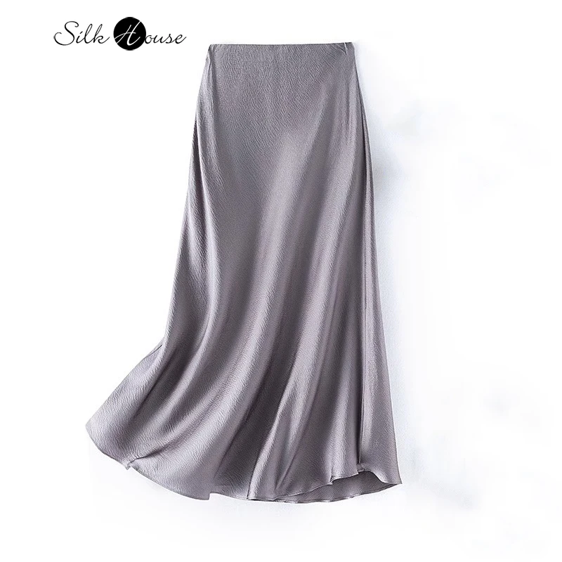 2024 Women's Summer New 100% Natural Mulberry Silk Pearl Satin Dark Grey Elegant Diagonal Cut Wrapped Hip Fishtail Skirt