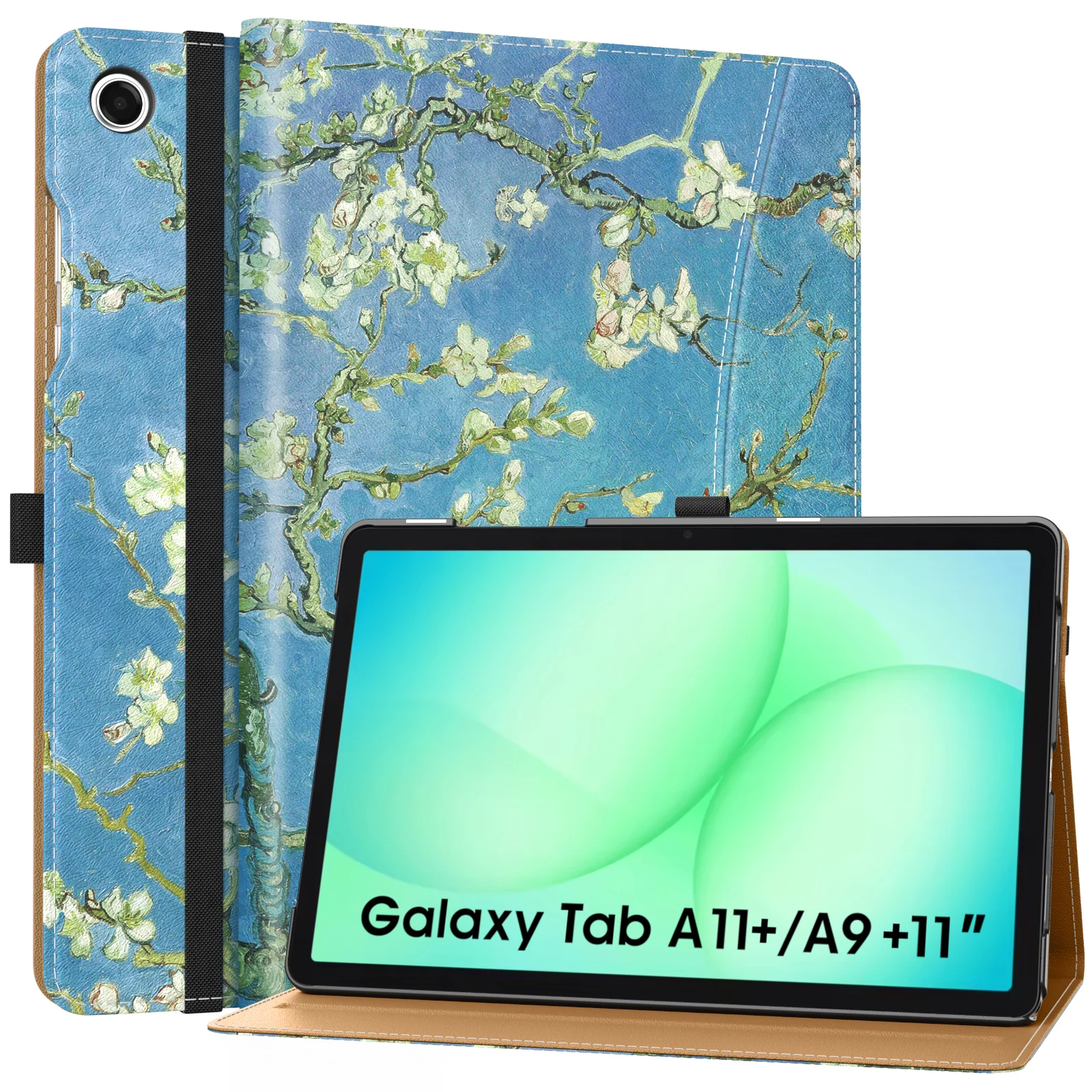 Premium PU Leather Multi-Angle Folding Stand Tablet Case with Hand Strap, 11-Inch