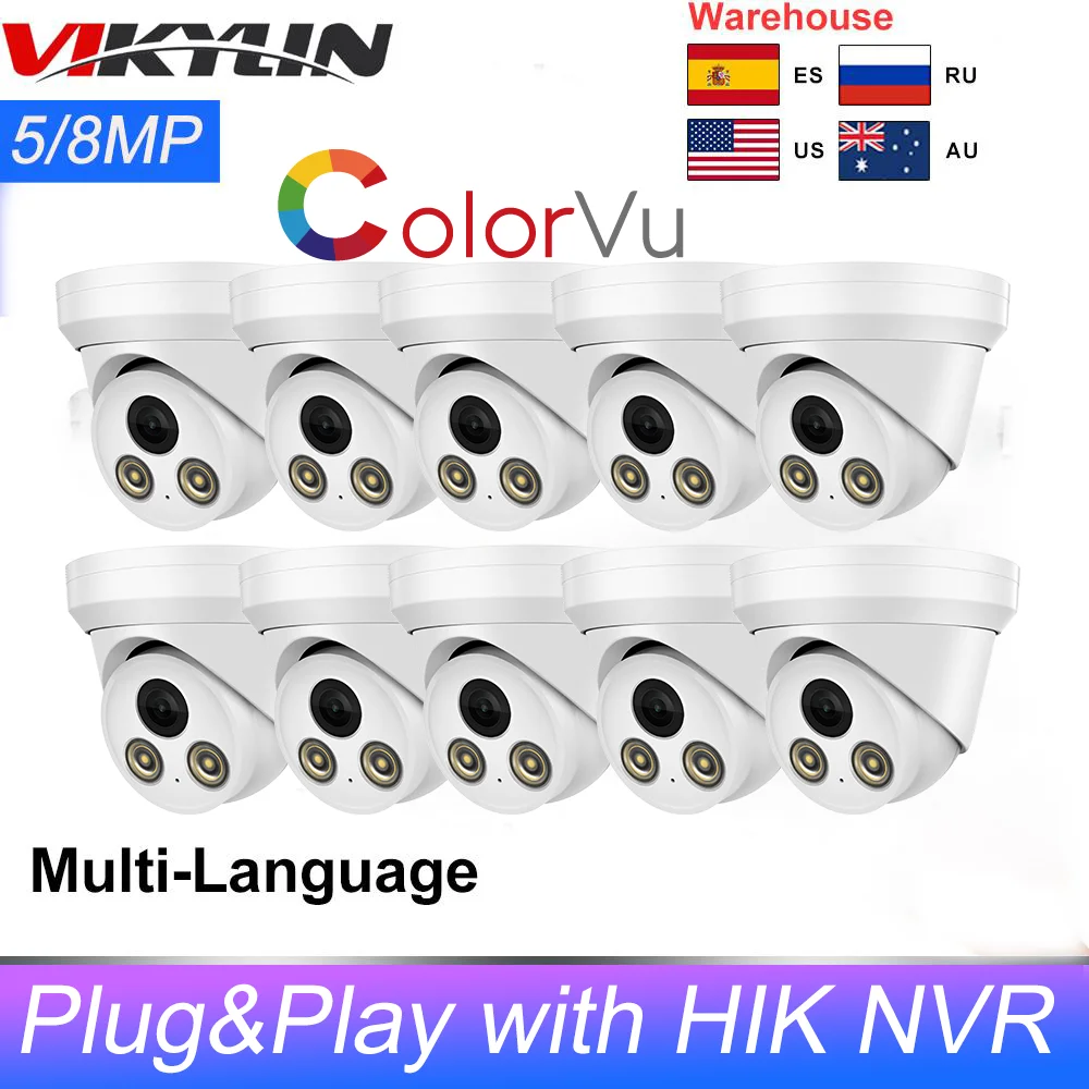 Vikylin Hikvision Compatibile 5Mp 8Mp Colorvu Ip Camera Bulit-In Mic Poe Security Surveillance Ip Camera Plug & Play Con Hik Nvr
