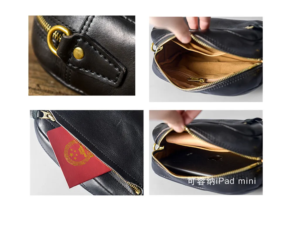 Fashion high quality genuine leather men's black small shoulder bag daily outdoor real cowhide multifunction crossbody bags