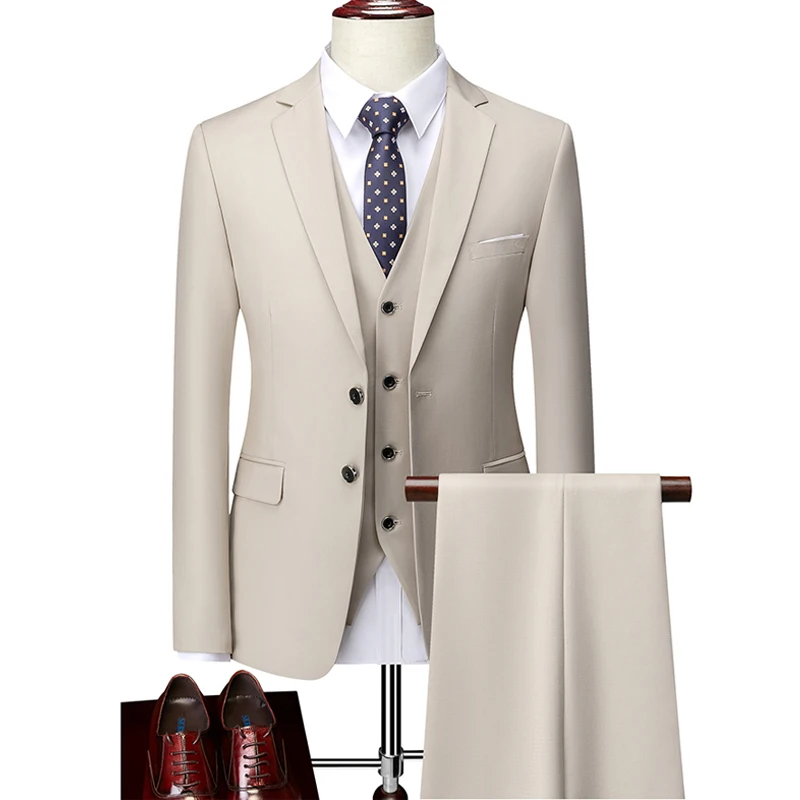 Men Boutique Suits Sets Groom Wedding Dress Suits Pure Color Formal Wear Business 3 P Sets Jackets+Pants+Vest Size S-5XL