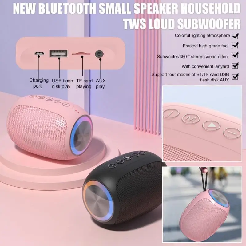 

Портативный беспроводной Bluetooth-динамик, микрофон для караоке, встроенная звуковая система, объемный звук на 360 °, громкая связь, вызов на открытом воздухе