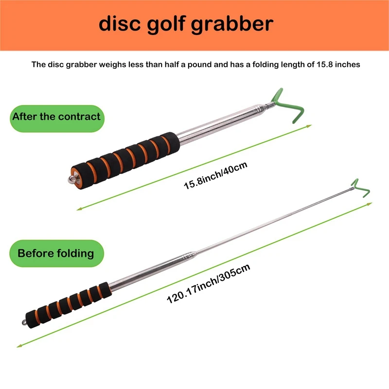 2X Disc Golf Retriever Telescoping Disc Golf Grabber Durable Stainless Steel Disc Golf Retrieving Device Retrieve Discs 6