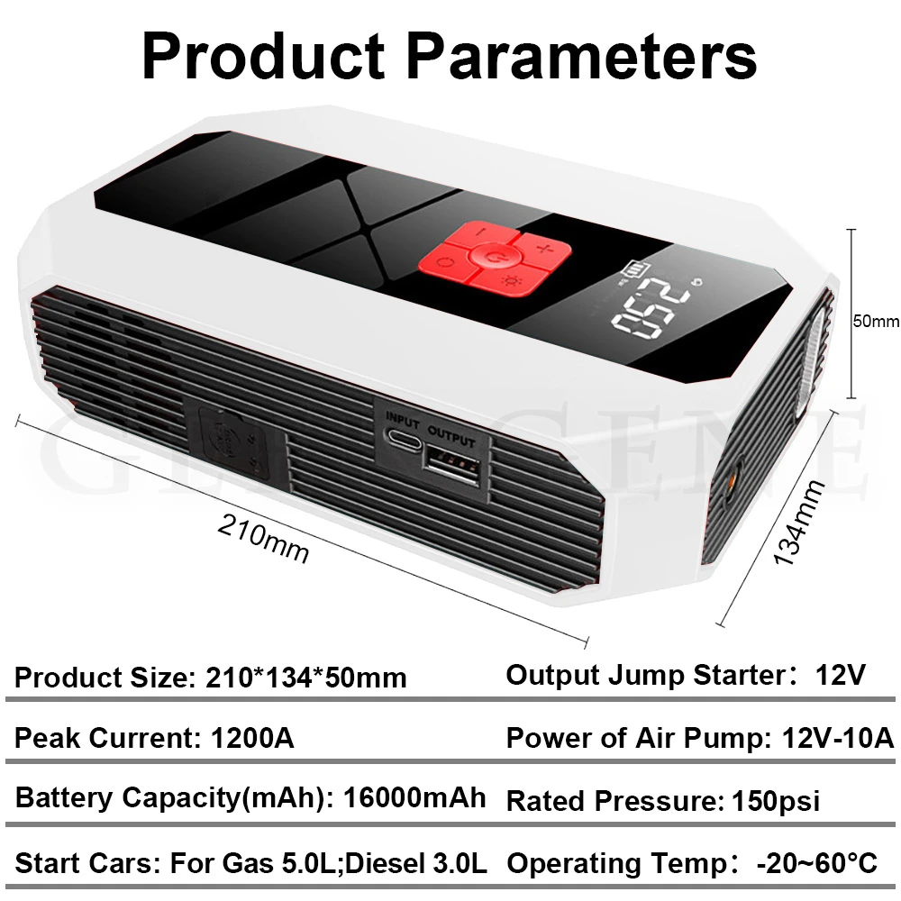2000A Car Jump Starter with air Compressor Portable Flashlight Starting Device Power Bank Battery Automotive Booster starter