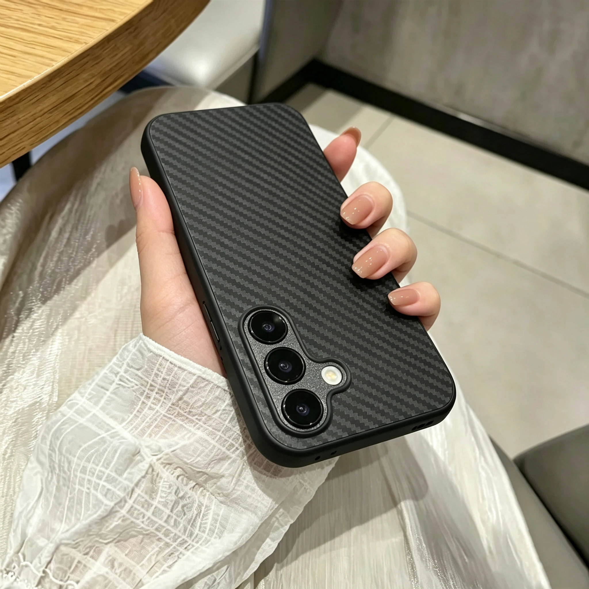 Deluxe Carbon Fiber Stripe Leather Phone Case