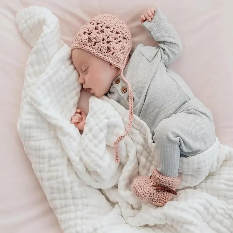 6 Layers Swaddle Blanket Baby Blankets Newborn Organic Bedding Cover Quilt White Color Baby Bath Towel 2