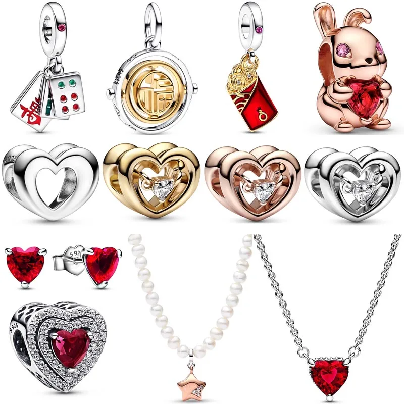 

Original Radiant Heart Mahjong Triple Lucky Star Envelope Fú Spinning Bead Fit Bracelet 925 Sterling Silver Charm Gift Jewelry