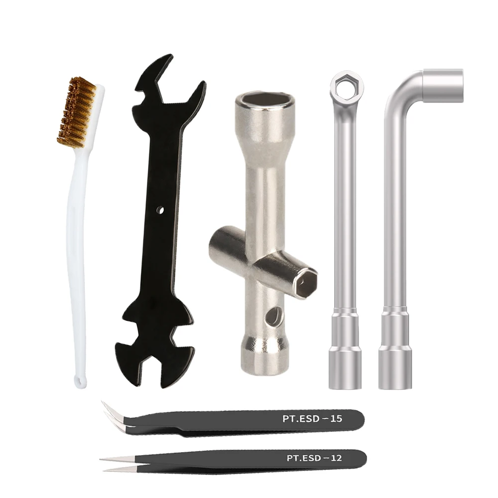 

3D Printer MK8 MK10 Wrench Set Cross Socket Spanner for Nozzle Cleaning Copper Brush Tool Tweezers L Spanner For Ender 3 5 CR-10