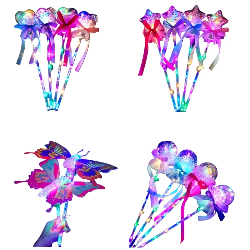 Handheld Magical Stick Princess LED Lantern Wand Stage Props Outdoor Summer Play Light Up Toy Glow at Dark Girls Favor