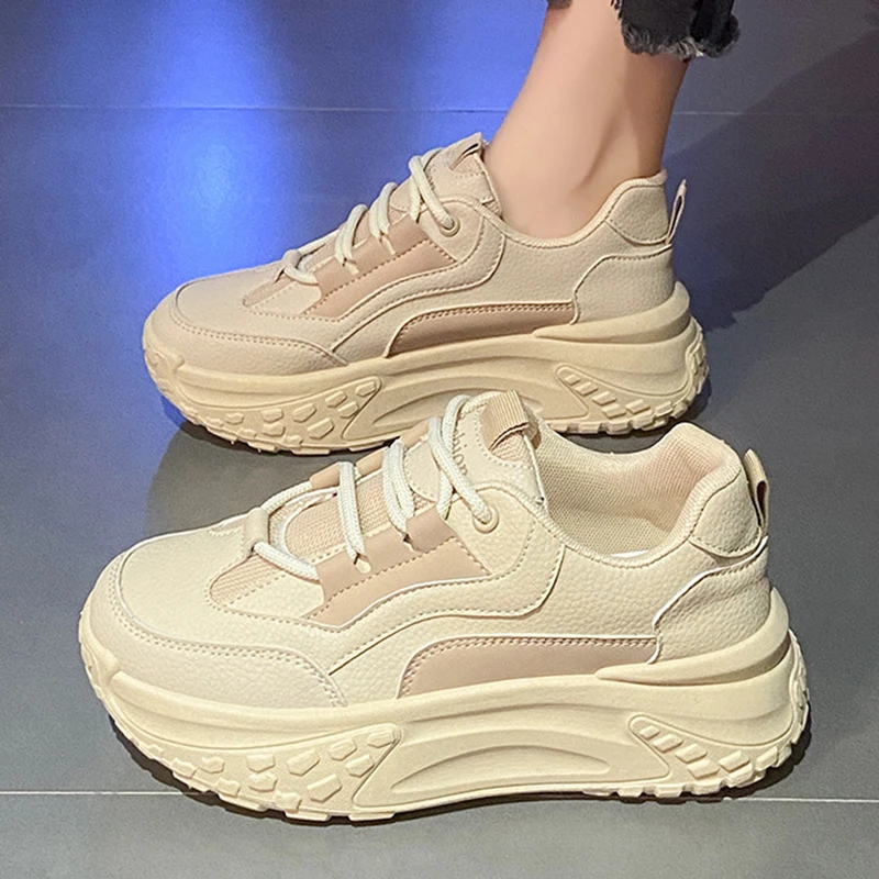 Outdoor Women Sneakers Casual Running Shoes Casual Lace-Up Fashion New Platform Breath Mid Heels Spring Thick Sole Dad Shoes