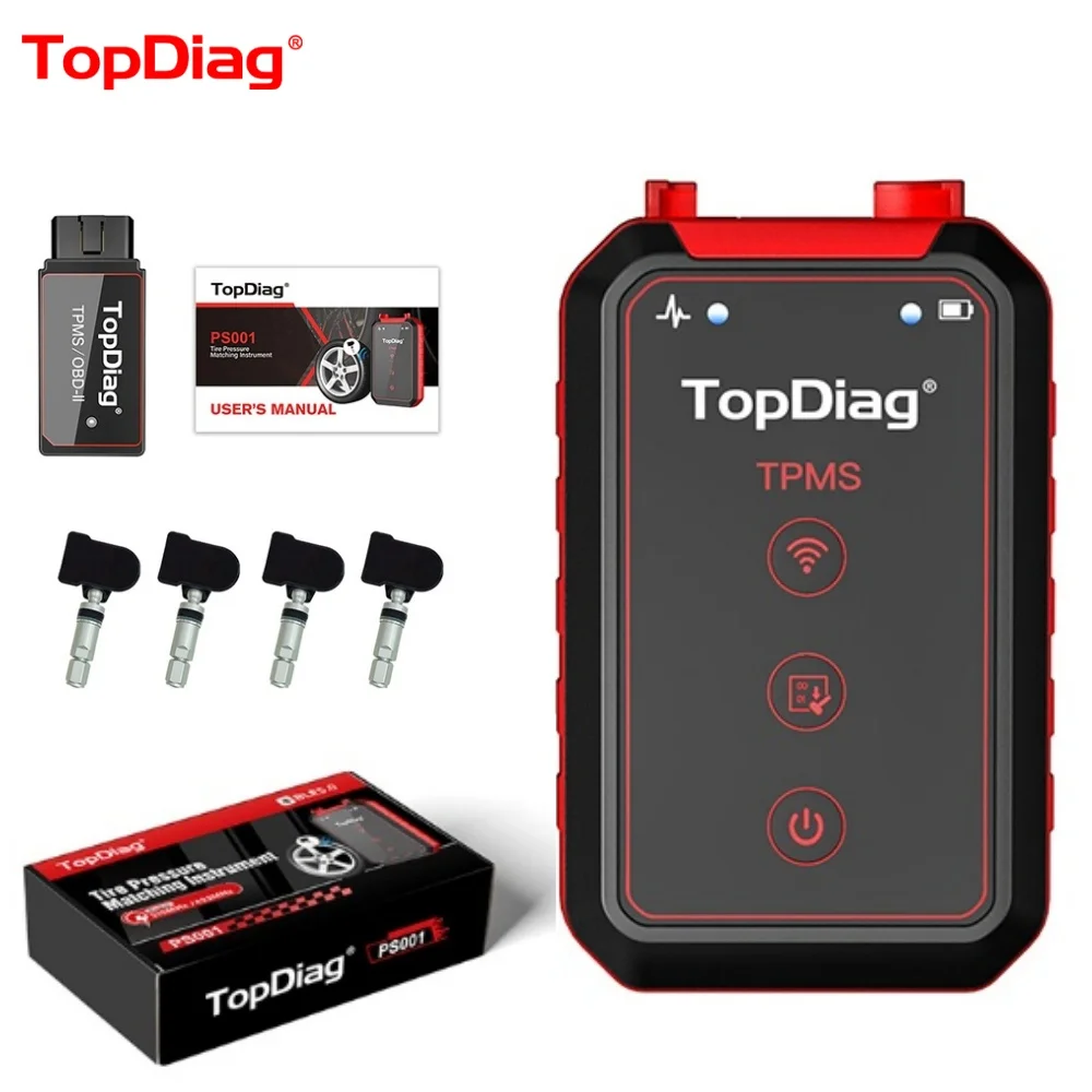TopDiag PS001 자동차 TPMS 진단 서비스 도구, TPMS OBDII 키트, 타이어 압력 매칭 기기, 재학습 센서 프로그램 활성화