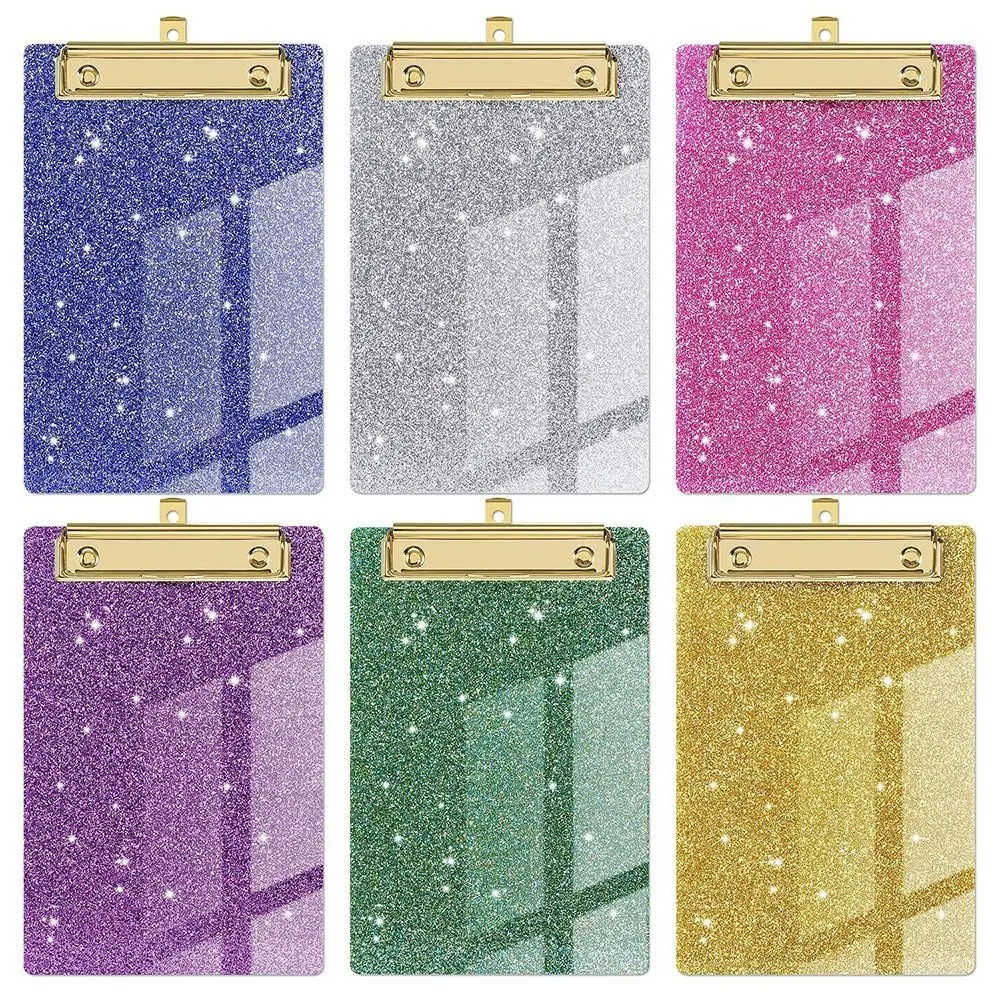Pink Glitter Writing Clip Board, Flat Metal Clip, Ideal for Office, Classrooms, Acrylic Clipboards