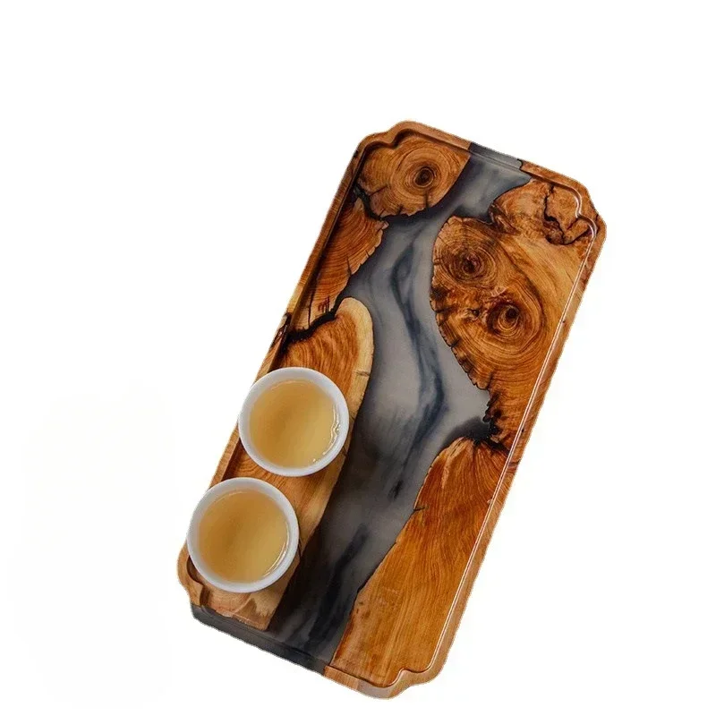 Nordic style epoxy resin river tea tray household black sandalwood dry foam tray ink resin tray anti scald tea