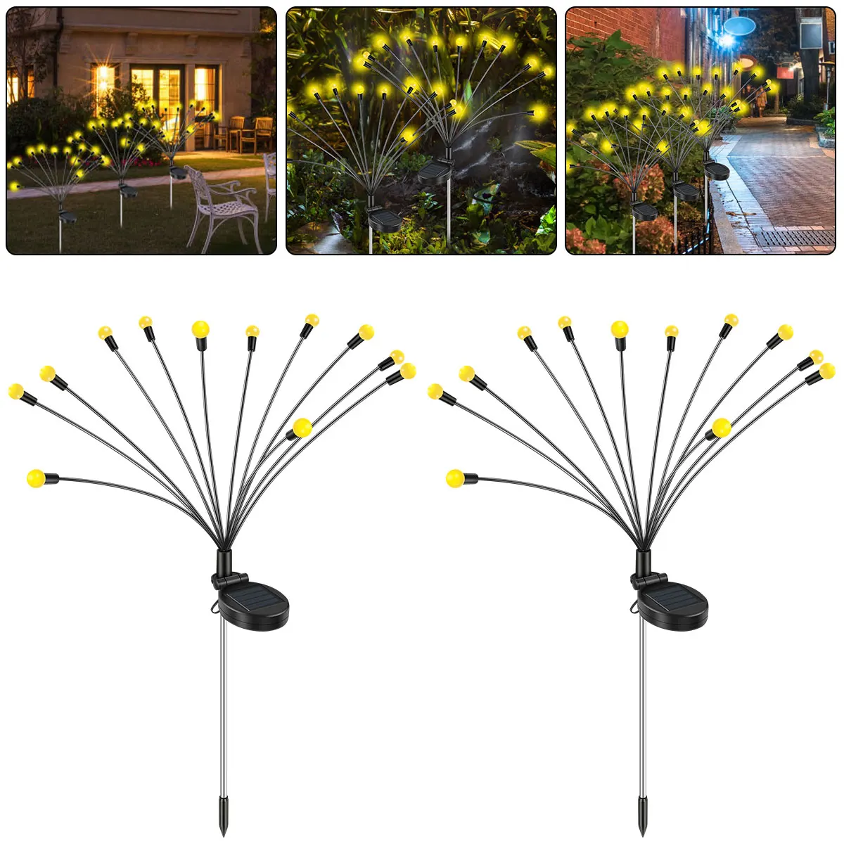 

2Pcs Solar Swaying Light 12LED Outdoor Garden Stake String Lights IP65 Waterproof Solar Yard Lights Warm White Decorative Solar